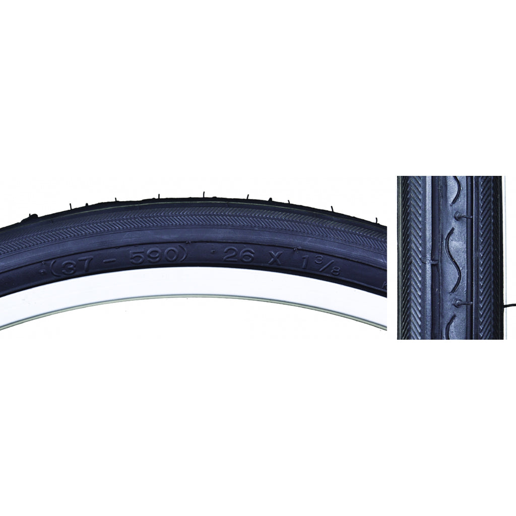 TIRE SUNLT 26x1-3/8 BK/BK RD K40 WIRE