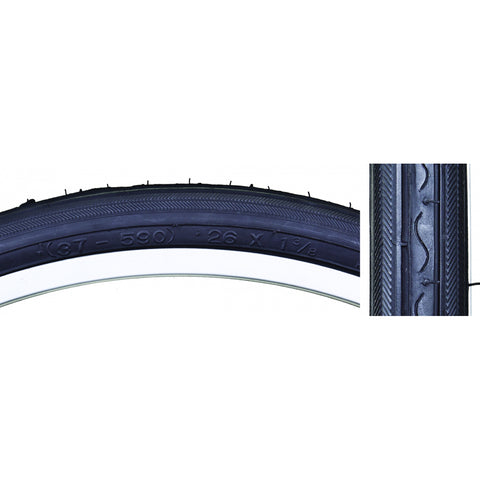 TIRE SUNLT 26x1-3/8 BK/BK RD K40 WIRE