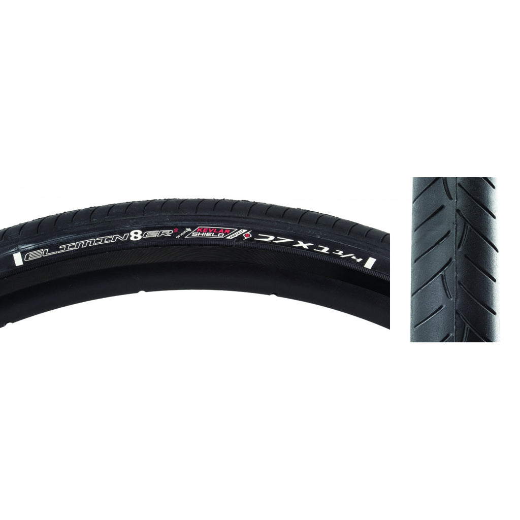 TIRE SUNLT 27x1-1/4 BK/BK FLATSHLD WIRE BELTED
