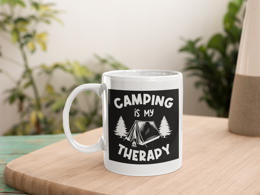 Camping Is My Therapy Mountains Coffee Mug Gift 11 oz. Coffee Cup